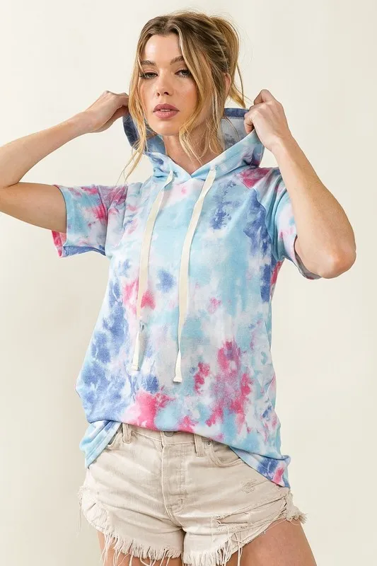 BiBi Tie Dye Terry Hoodie with Drawstring - Image 7