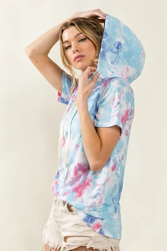 BiBi Tie Dye Terry Hoodie with Drawstring - Image 8