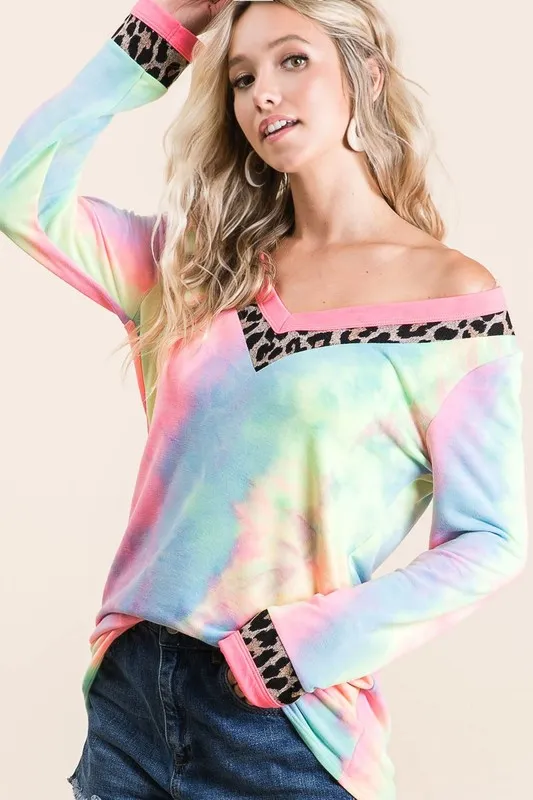 BiBi Tie Dye Terry V-Neck Top - Image 2