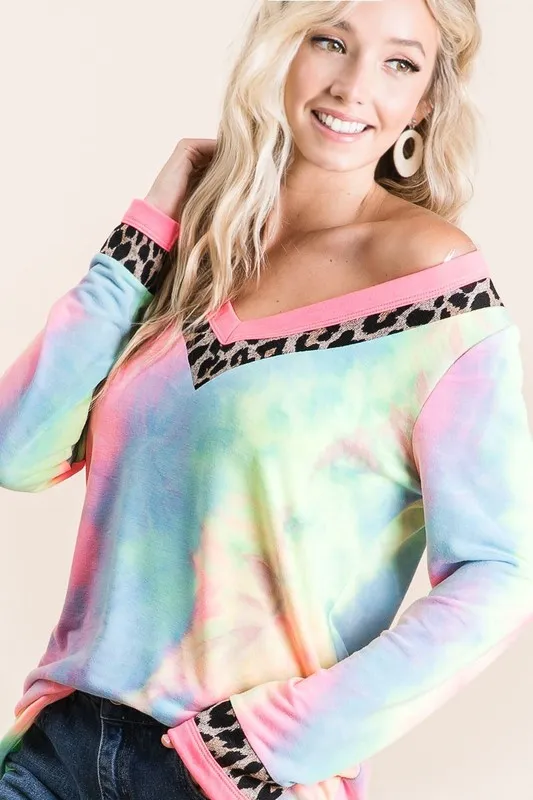 BiBi Tie Dye Terry V-Neck Top - Image 4