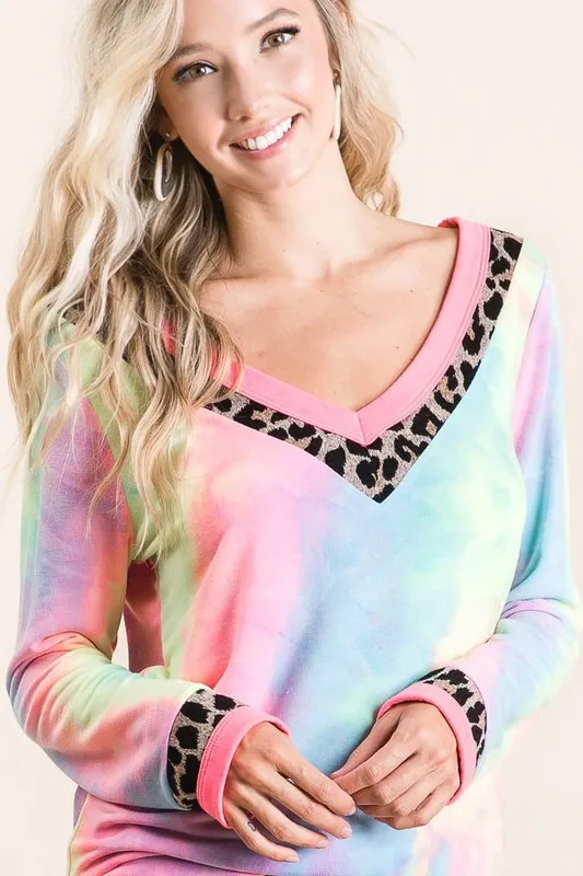 BiBi Tie Dye Terry V-Neck Top - Image 5
