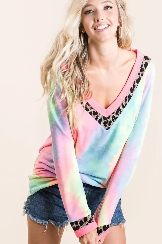 BiBi Tie Dye Terry V-Neck Top - Image 6