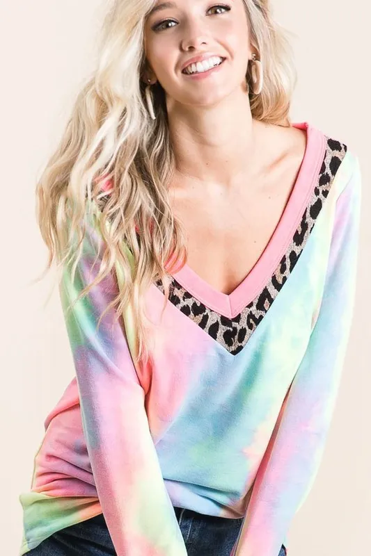 BiBi Tie Dye Terry V-Neck Top - Image 7