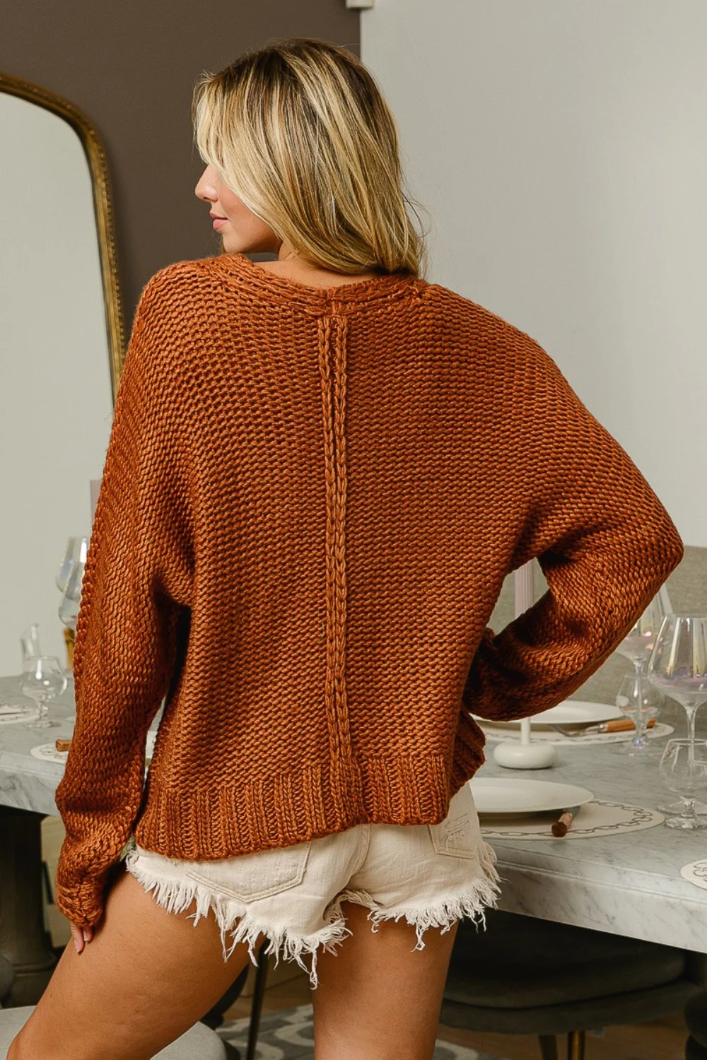 BiBi V-Neck Cable Knit Sweater - Image 2