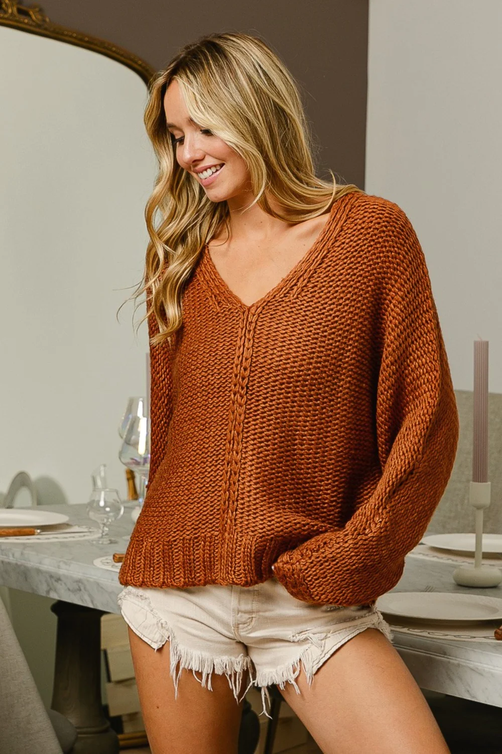 BiBi V-Neck Cable Knit Sweater - Image 4