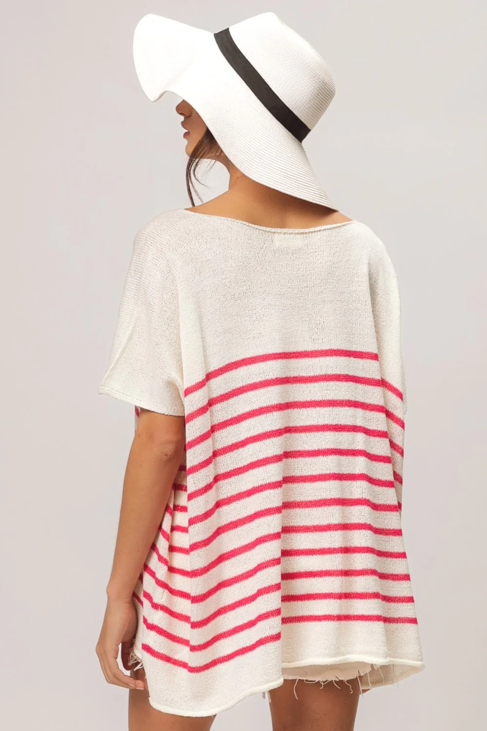 BiBi V Neck Striped Short Sleeve Top - Image 2