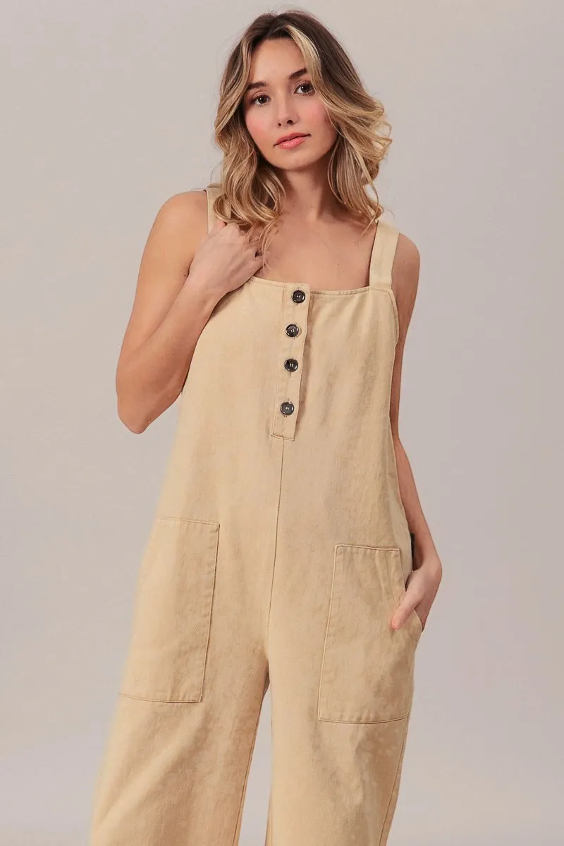 BiBi Washed Denim Buttoned Overall Jumpsuit - Image 3