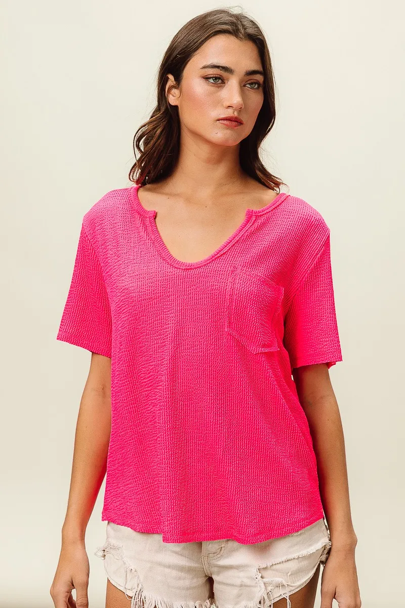 BiBi Waved Rib U Neck Top With Front Pocket - Image 10