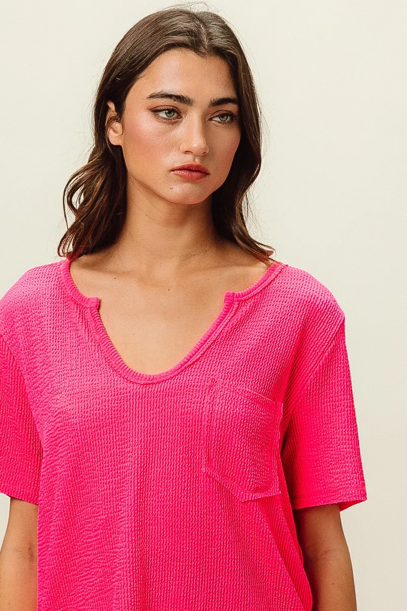 BiBi Waved Rib U Neck Top With Front Pocket - Image 3