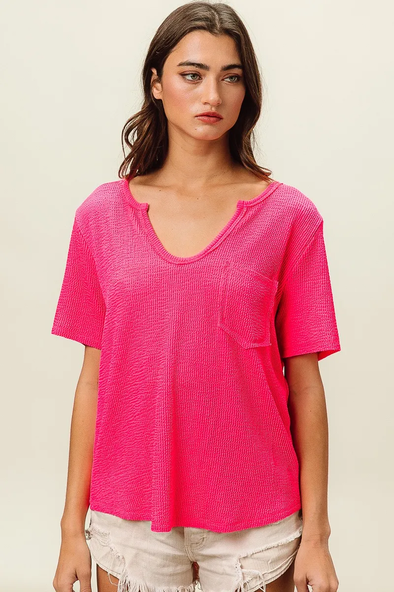 BiBi Waved Rib U Neck Top With Front Pocket - Image 5