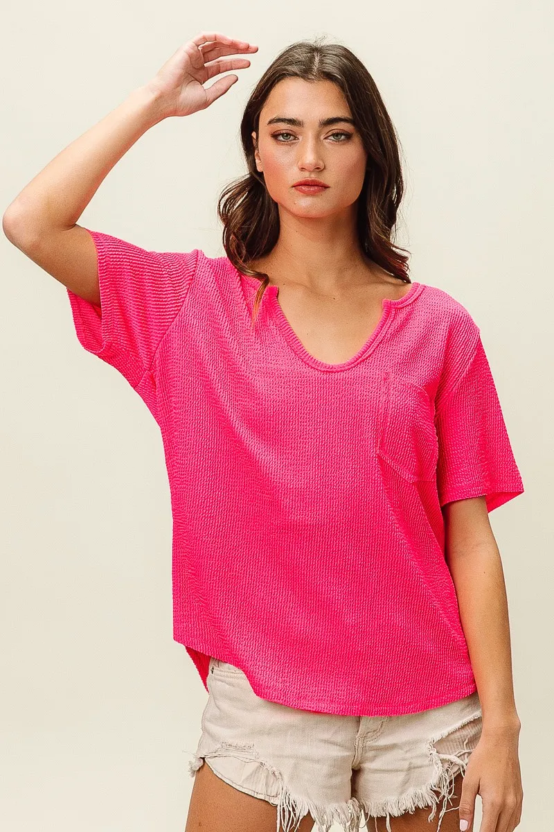 BiBi Waved Rib U Neck Top With Front Pocket - Image 7