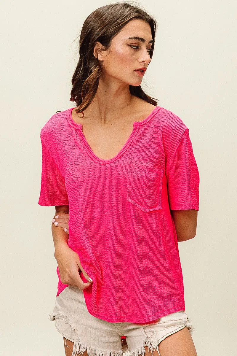BiBi Waved Rib U Neck Top With Front Pocket - Image 9