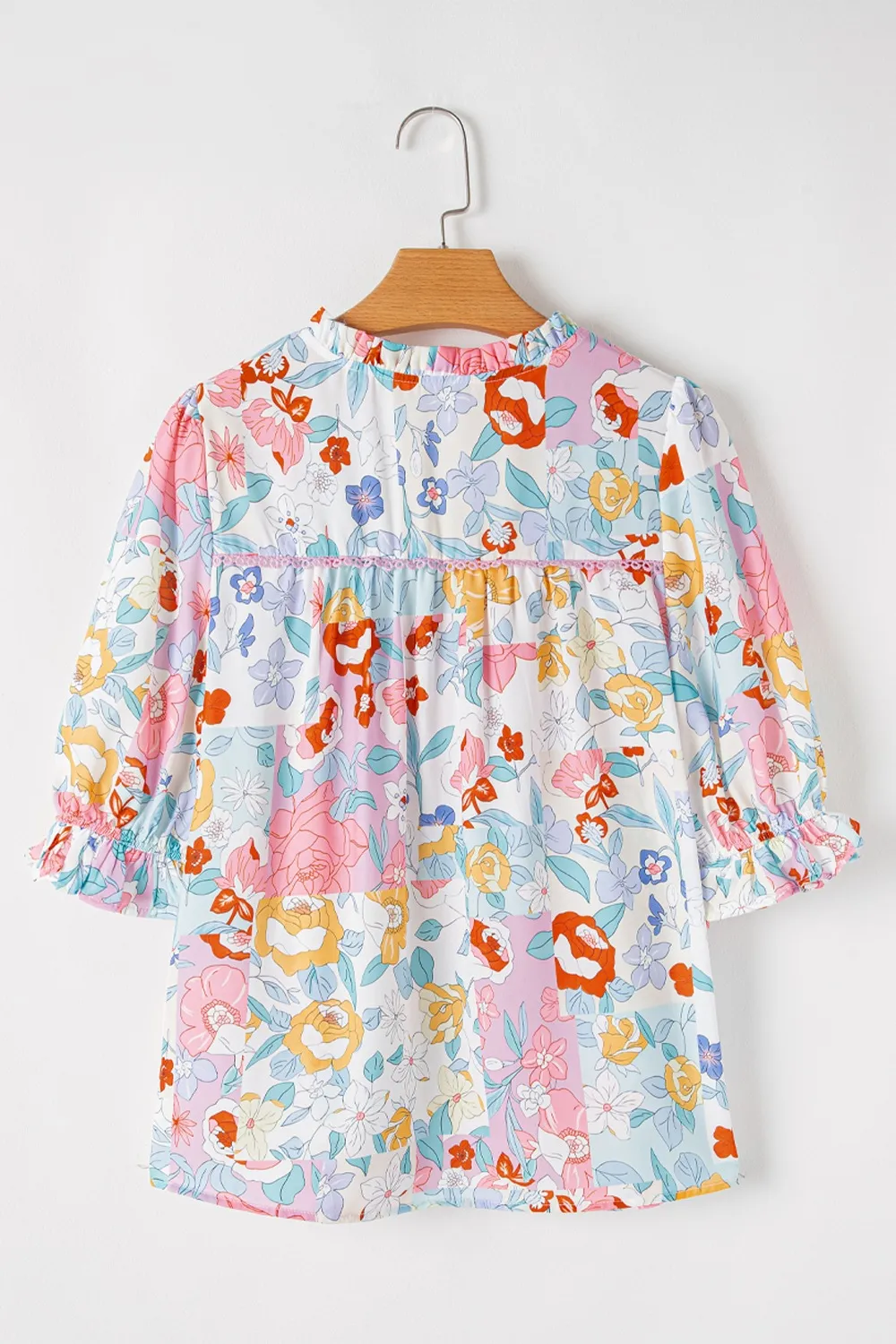 Boho Flower Print Half Puff Sleeve Blouse - Image 7