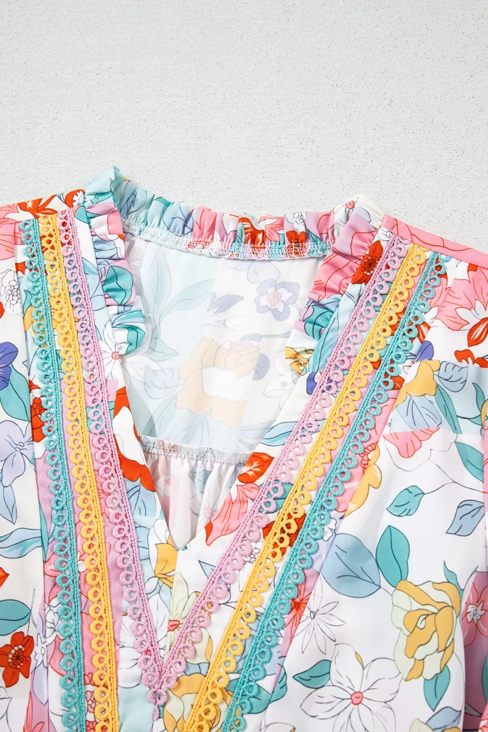 Boho Flower Print Half Puff Sleeve Blouse - Image 8