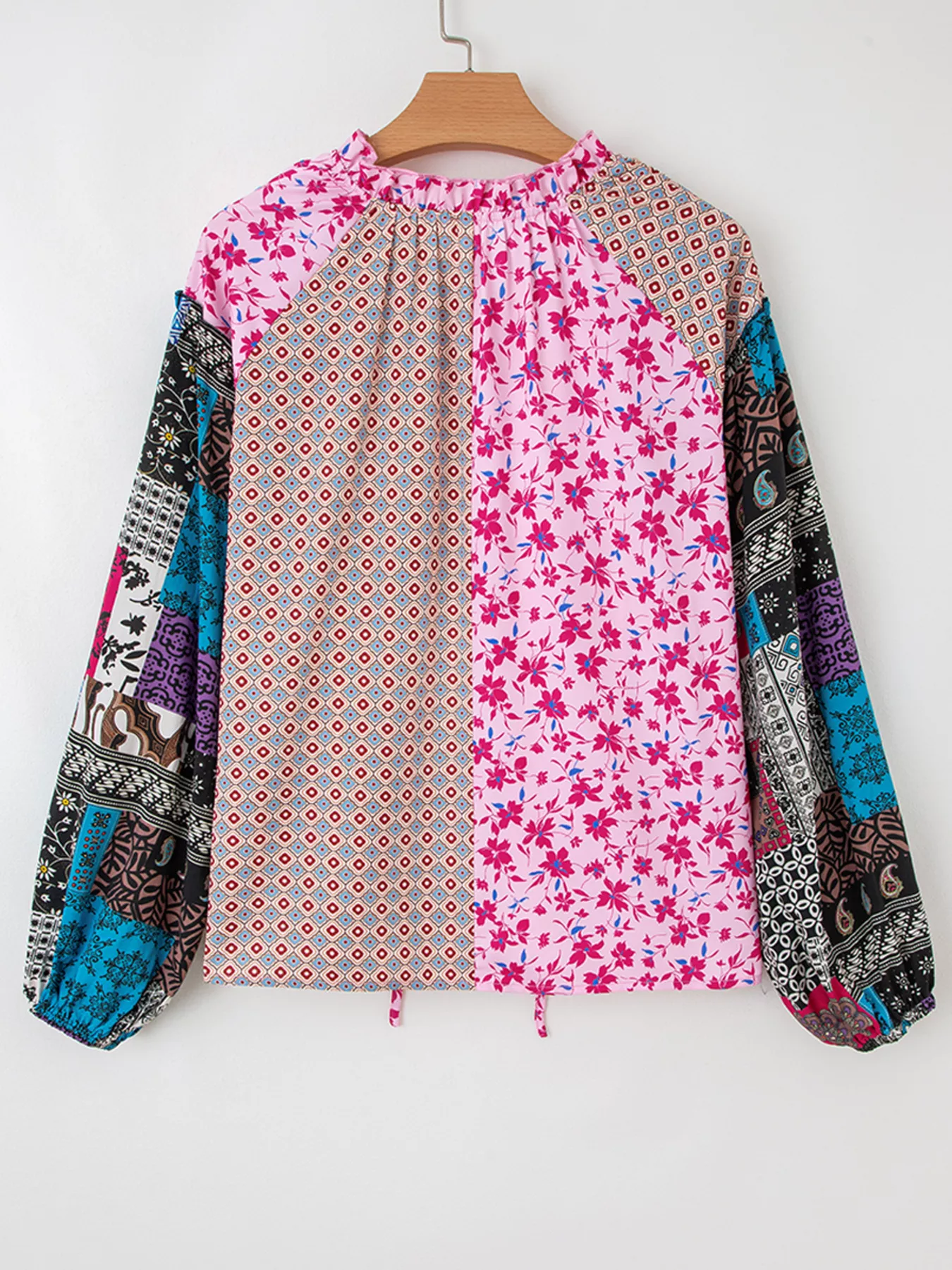 Boho Mixed Floral Drop Shoulder Bubble Sleeve Blouse - Image 10