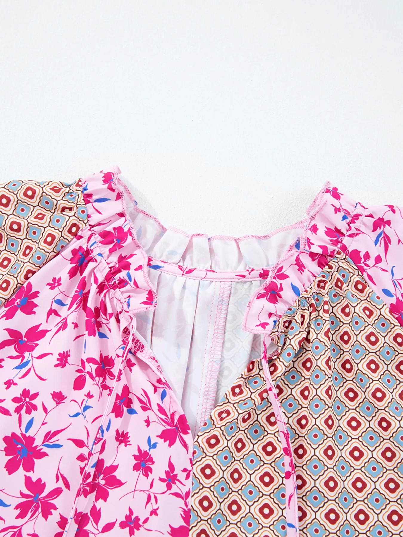Boho Mixed Floral Drop Shoulder Bubble Sleeve Blouse - Image 11