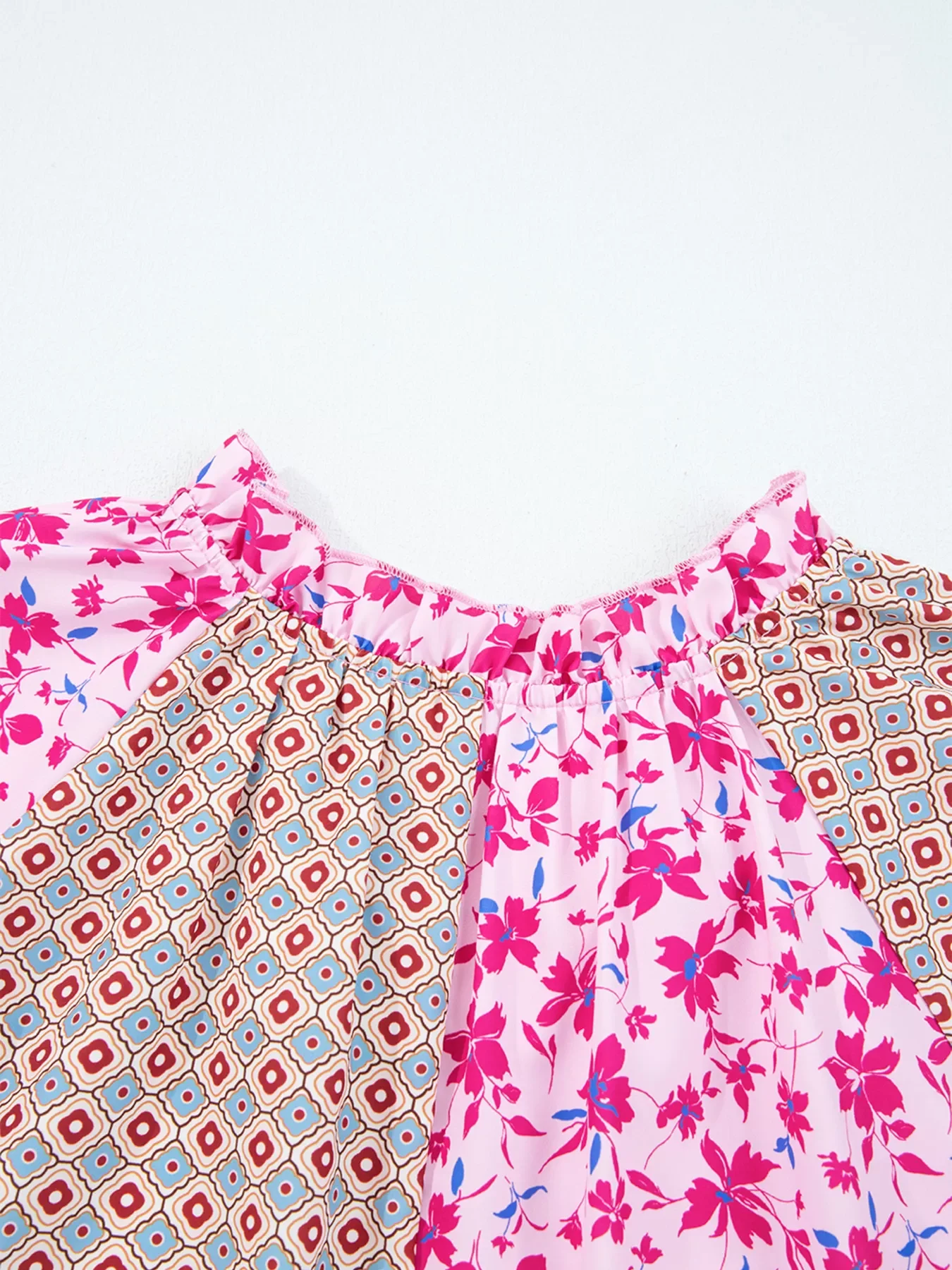 Boho Mixed Floral Drop Shoulder Bubble Sleeve Blouse - Image 12