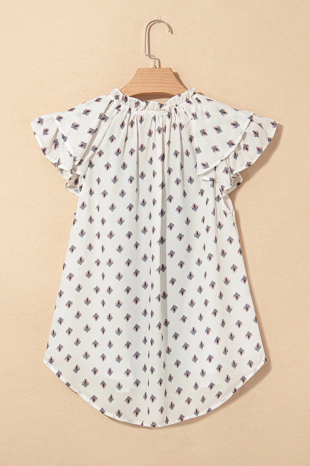 Boho Pattern Tiered Ruffled Sleeve V Neck Buttoned Blouse - Image 7