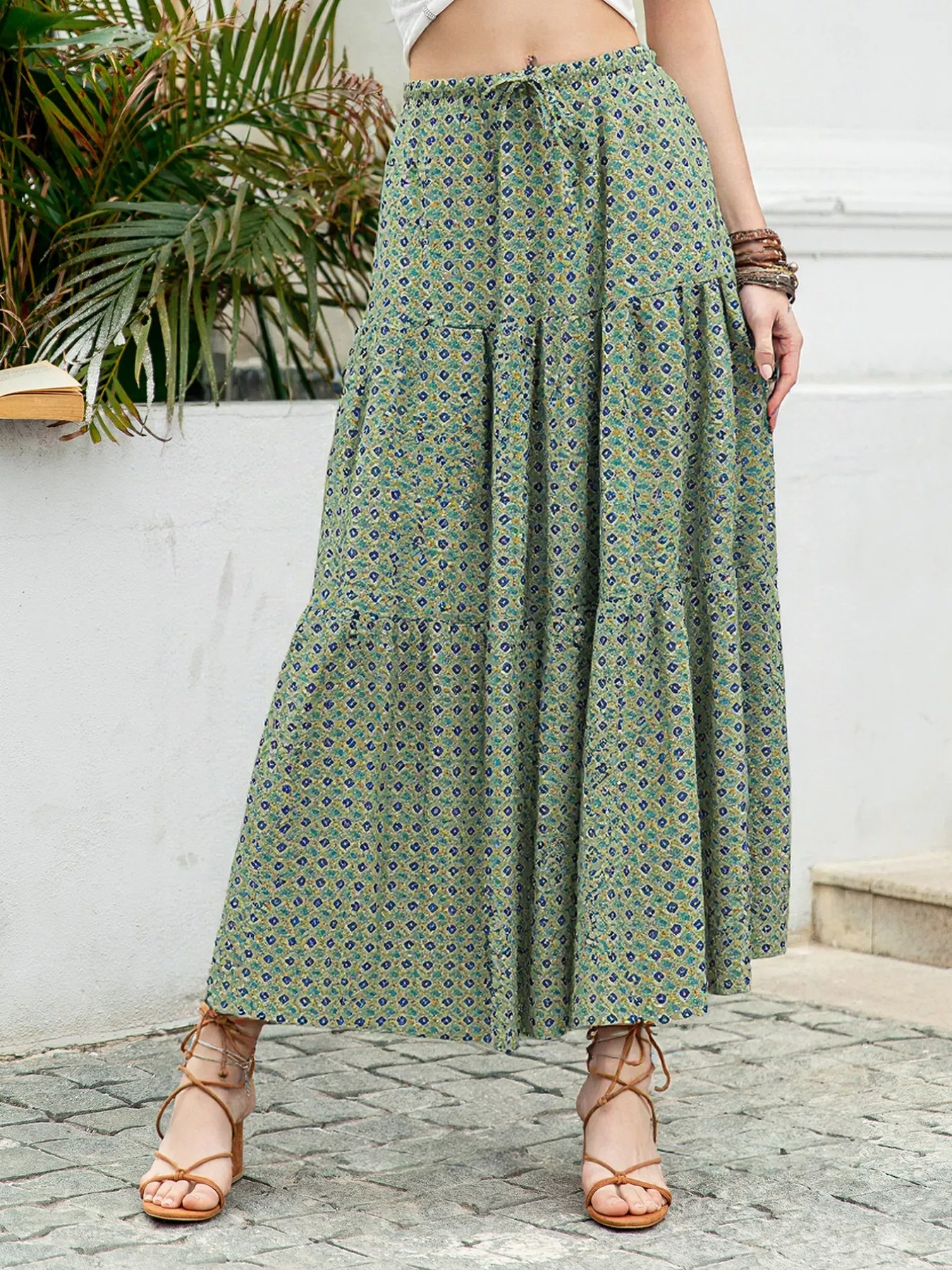 Boho Print Tiered Maxi Skirt - Image 2