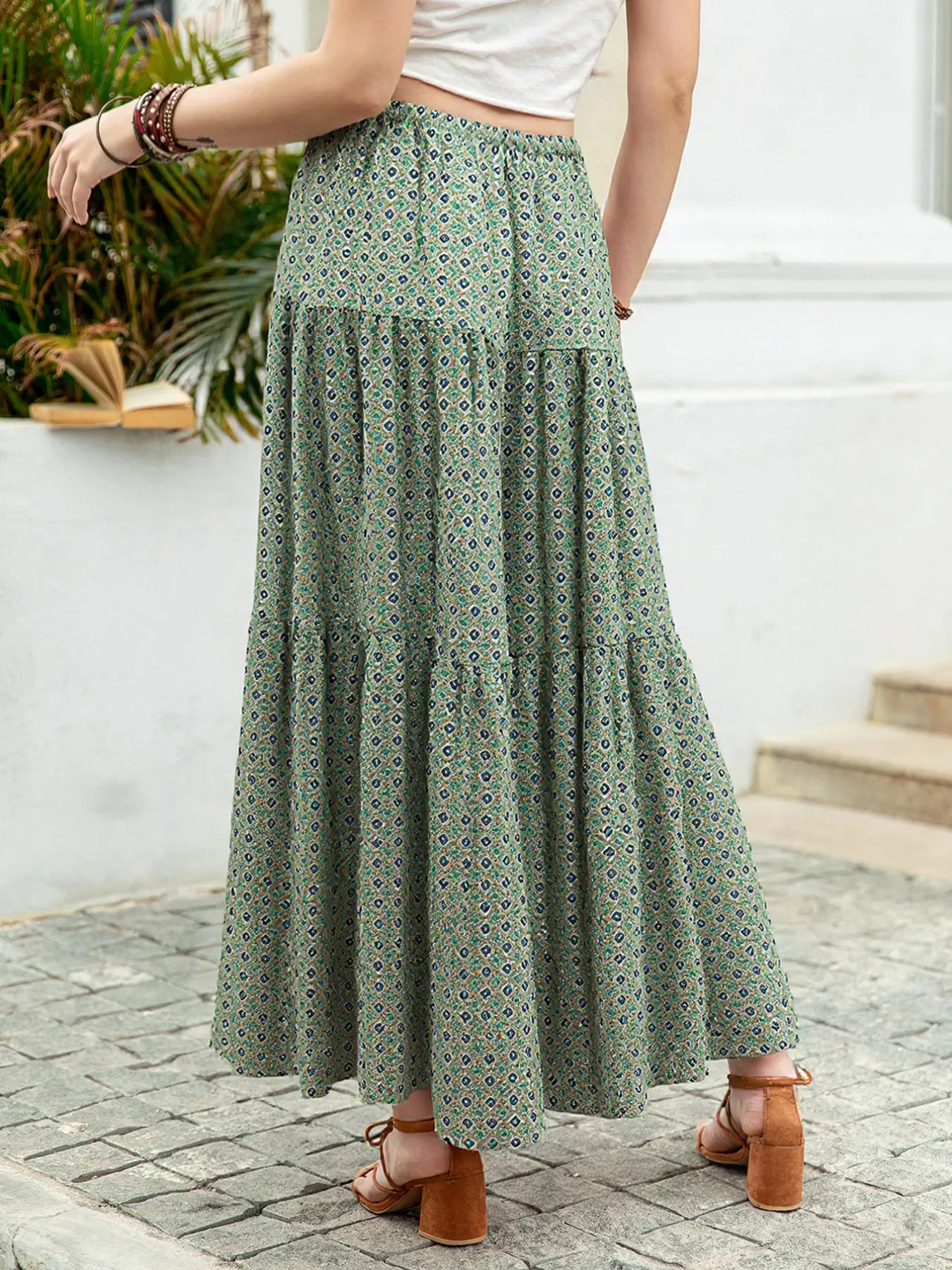 Boho Print Tiered Maxi Skirt - Image 3