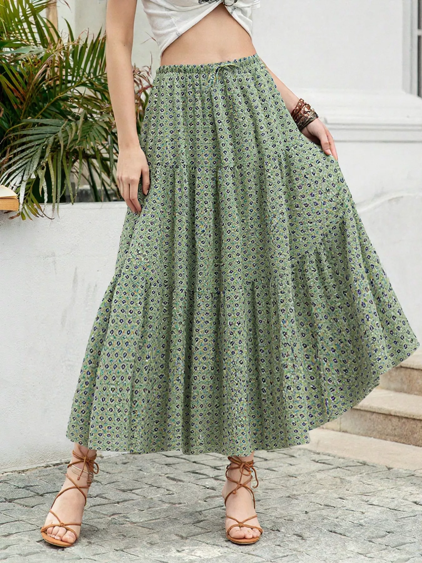 Boho Print Tiered Maxi Skirt - Image 4