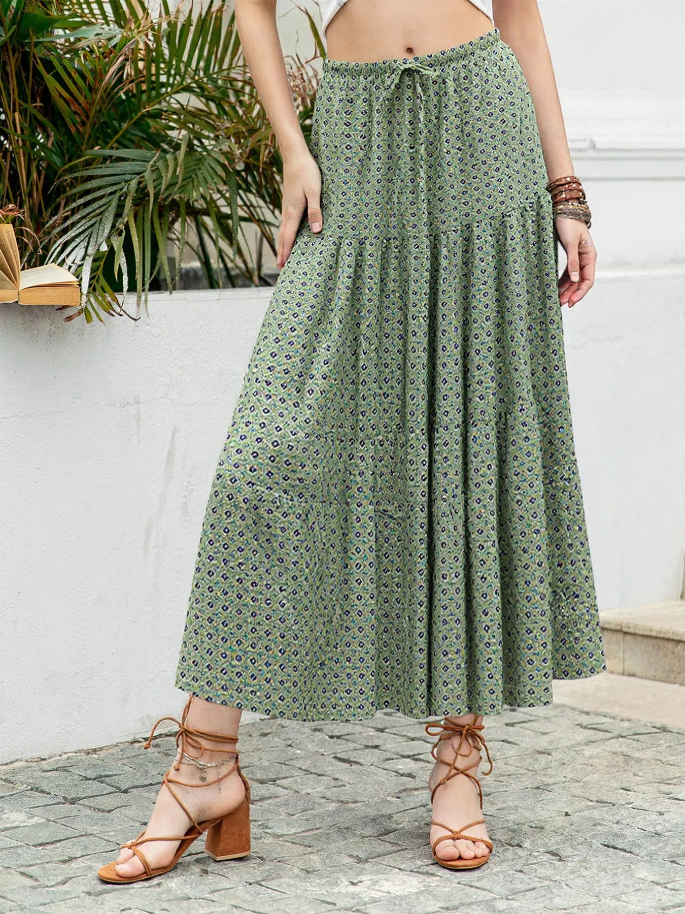 Boho Print Tiered Maxi Skirt - Image 5
