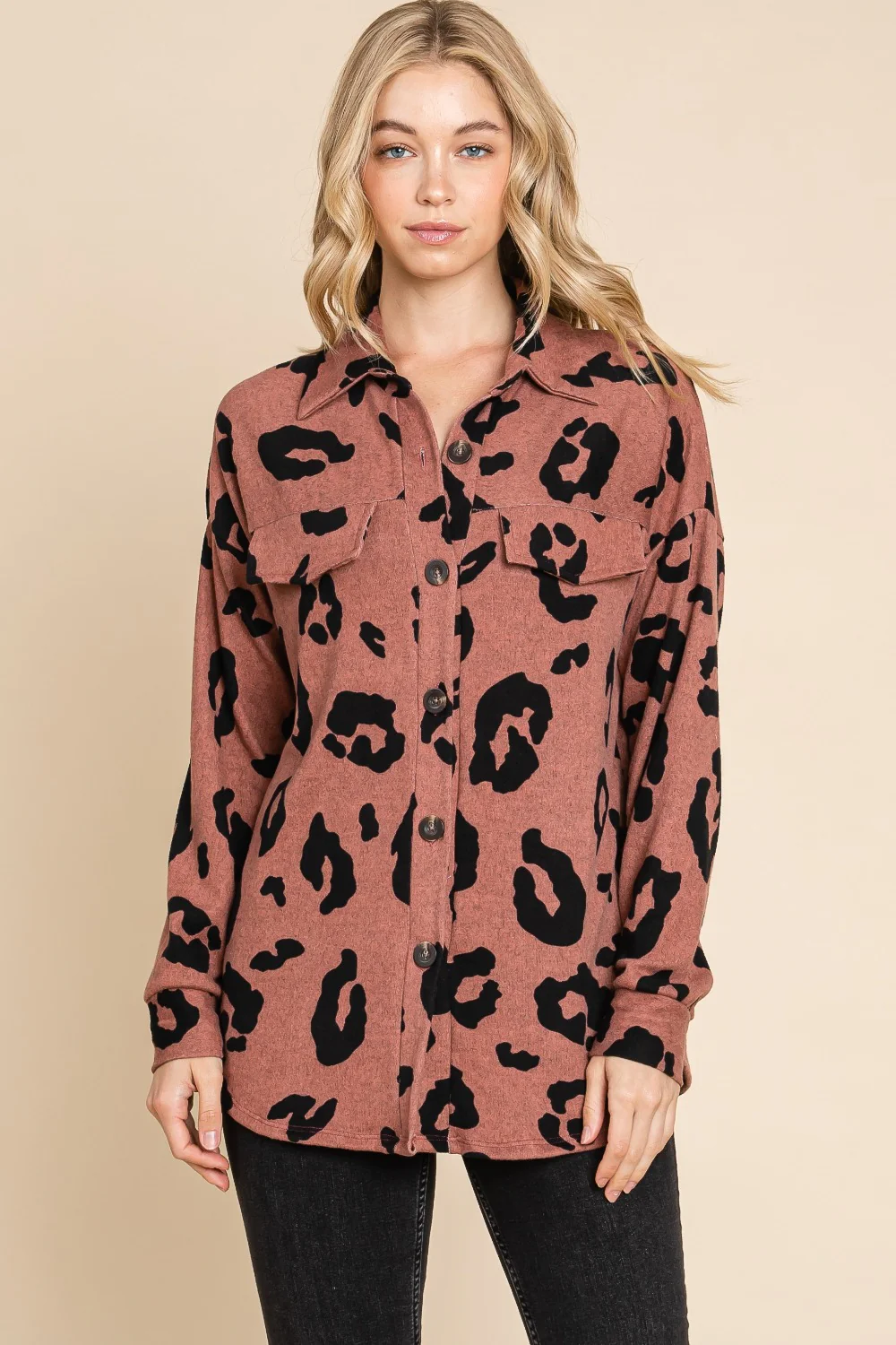 BOMBOM Animal Print Button Up Knit Jacket - Image 3