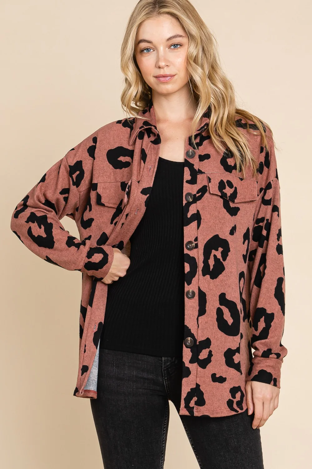 BOMBOM Animal Print Button Up Knit Jacket - Image 4