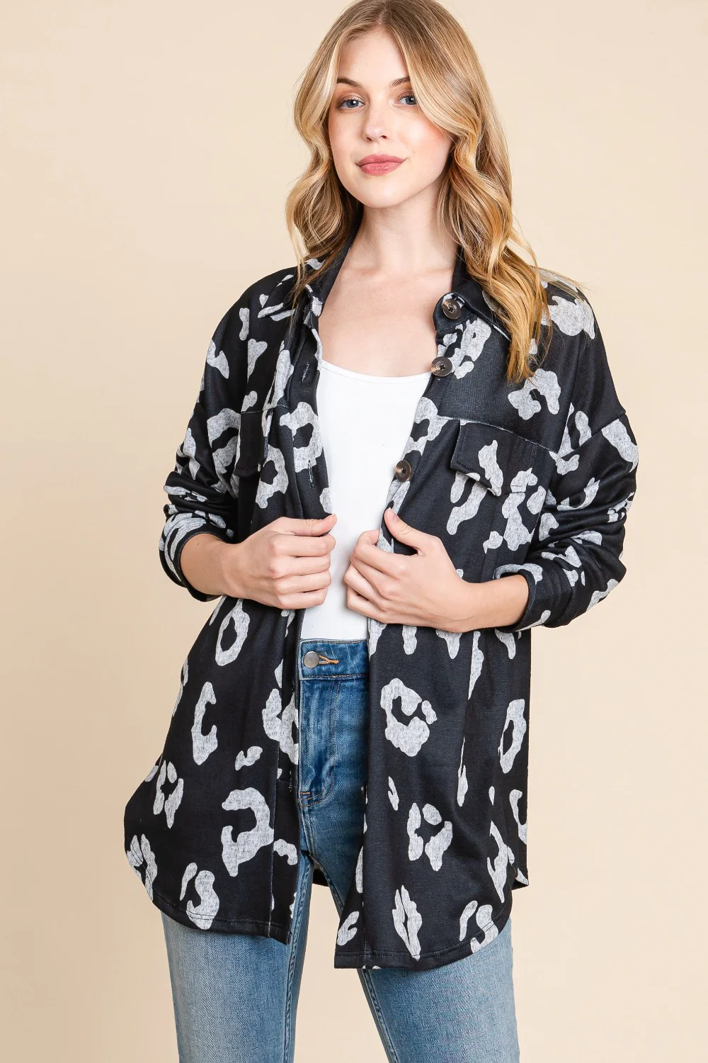 BOMBOM Animal Print Button Up Knit Jacket - Image 3