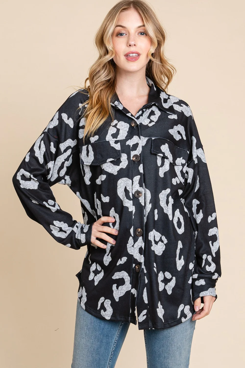 BOMBOM Animal Print Button Up Knit Jacket - Image 4