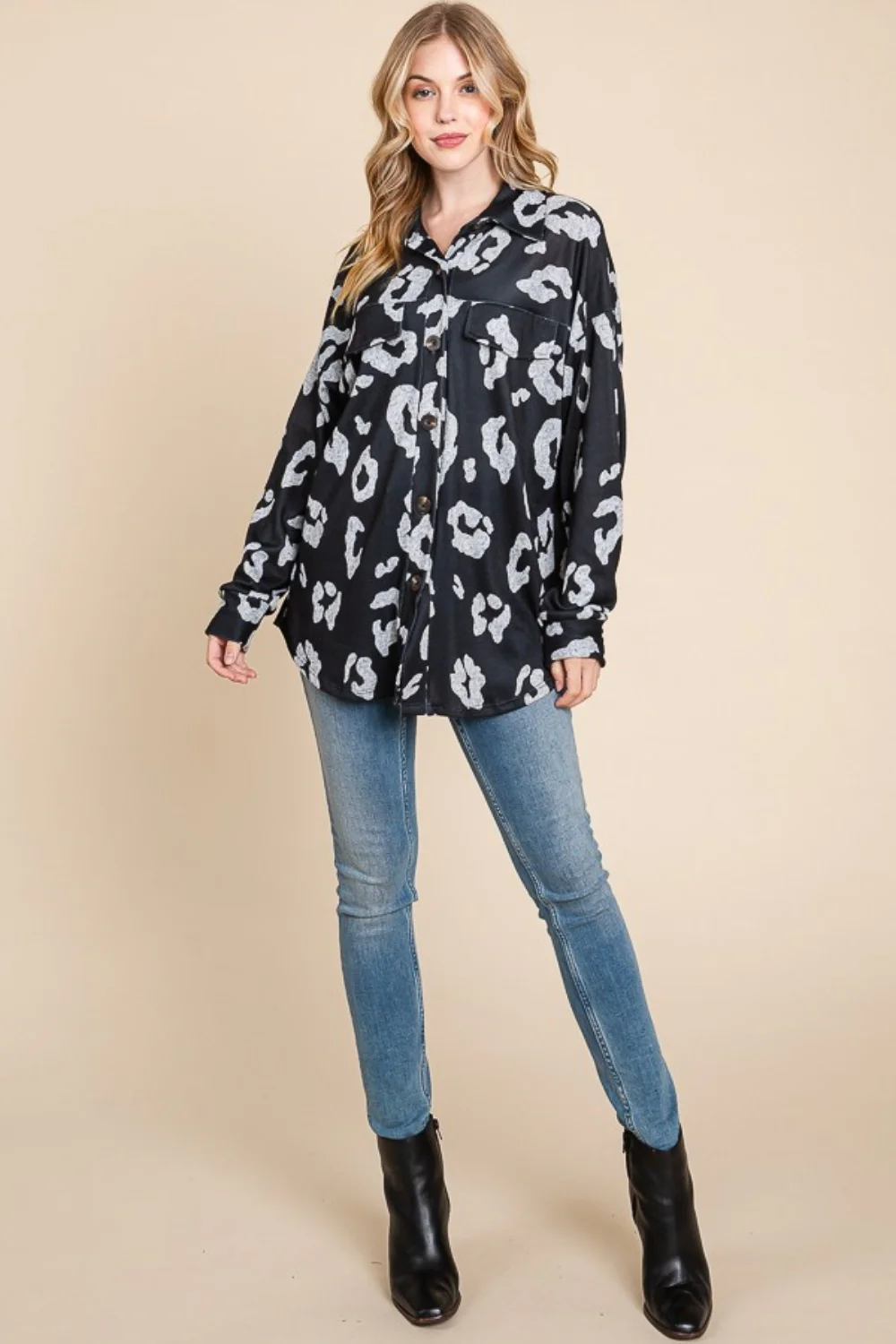 BOMBOM Animal Print Button Up Knit Jacket - Image 5