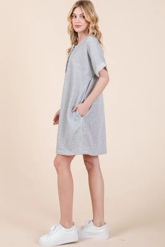 BOMBOM Casual Contrast Trim Henley Dress - Image 2