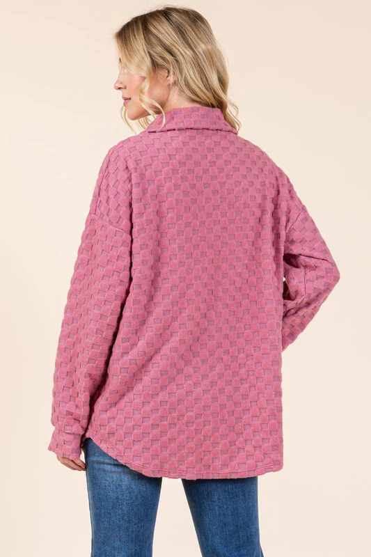BOMBOM Checkered Button Down Dropped Shoulder Shacket - Image 2