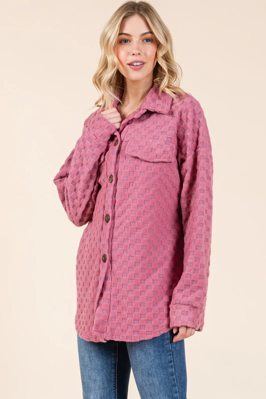 BOMBOM Checkered Button Down Dropped Shoulder Shacket - Image 3