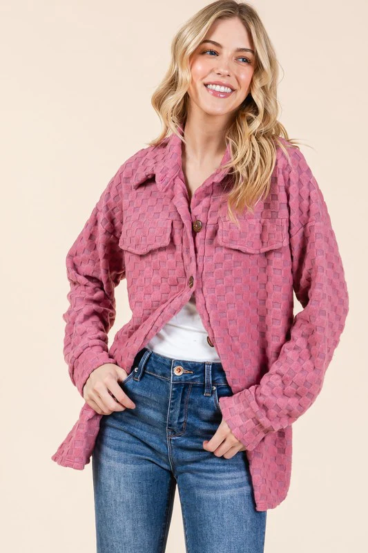BOMBOM Checkered Button Down Dropped Shoulder Shacket - Image 4