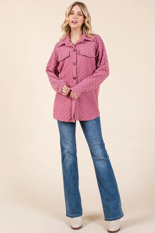 BOMBOM Checkered Button Down Dropped Shoulder Shacket - Image 5