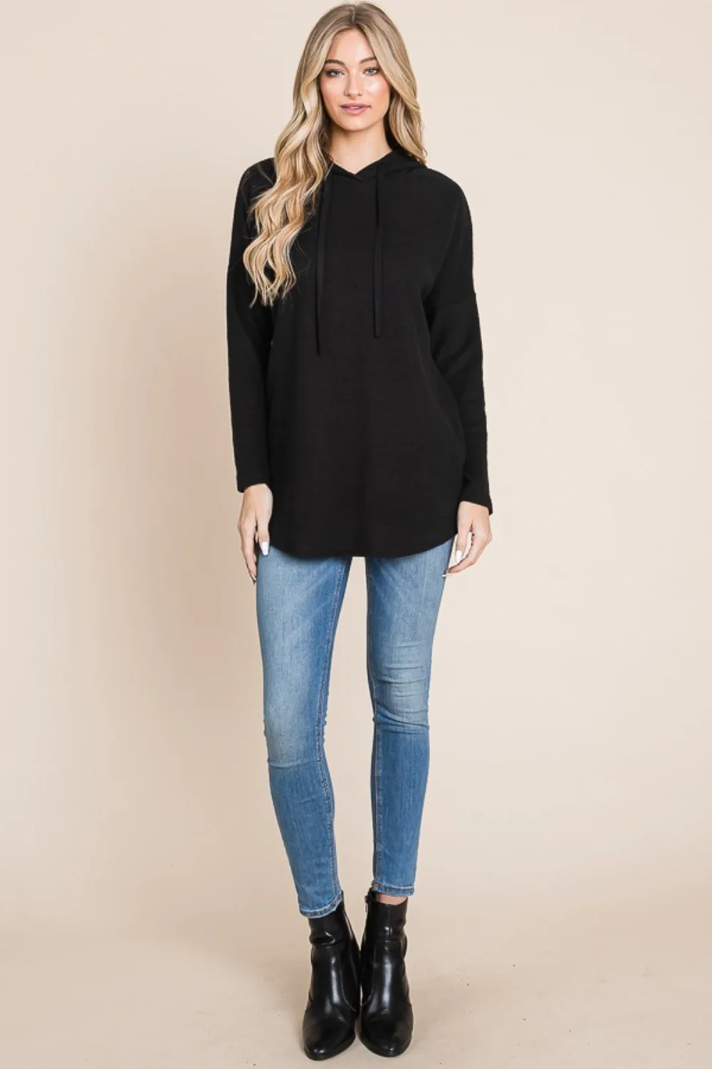 BOMBOM Contrast Drawstring Drop Shoulder Knit Hoodie - Image 5