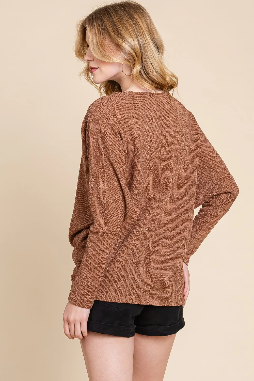 BOMBOM Drop Shoulder Long Sleeve Knit Top - Image 2