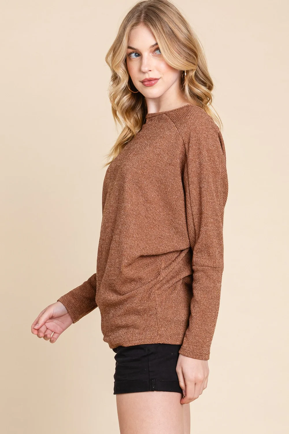 BOMBOM Drop Shoulder Long Sleeve Knit Top - Image 3