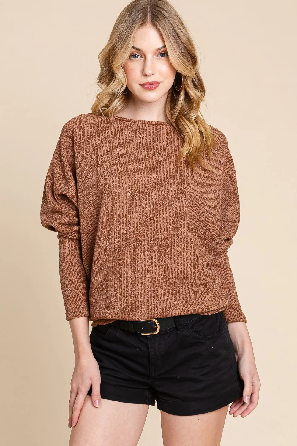 BOMBOM Drop Shoulder Long Sleeve Knit Top - Image 4