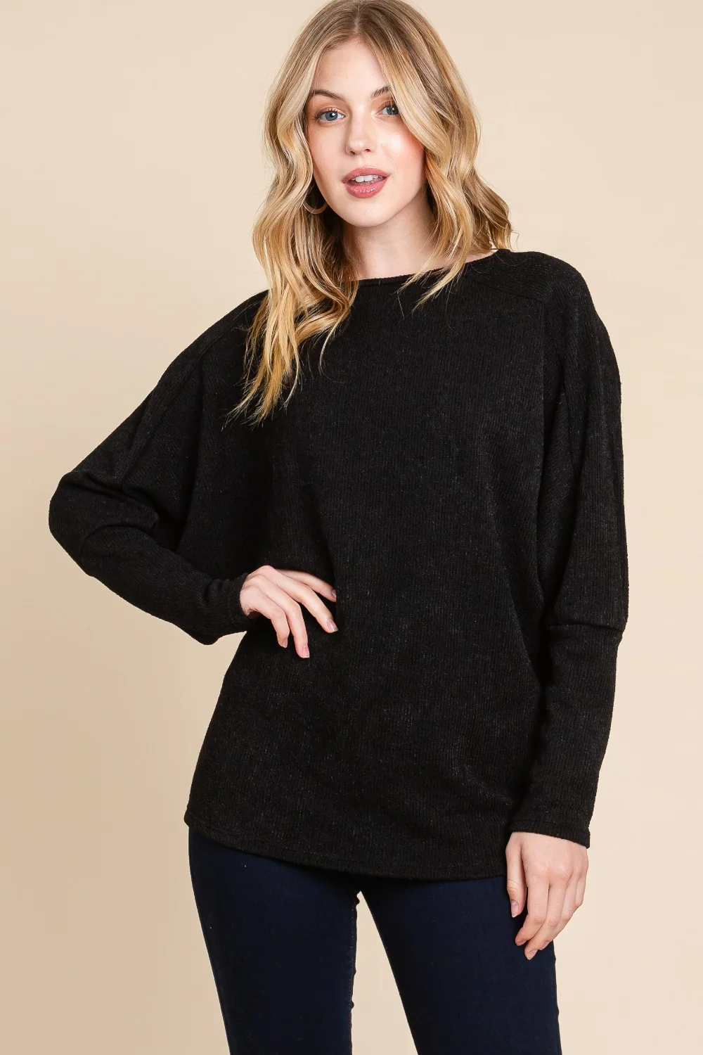 BOMBOM Drop Shoulder Long Sleeve Knit Top - Image 3