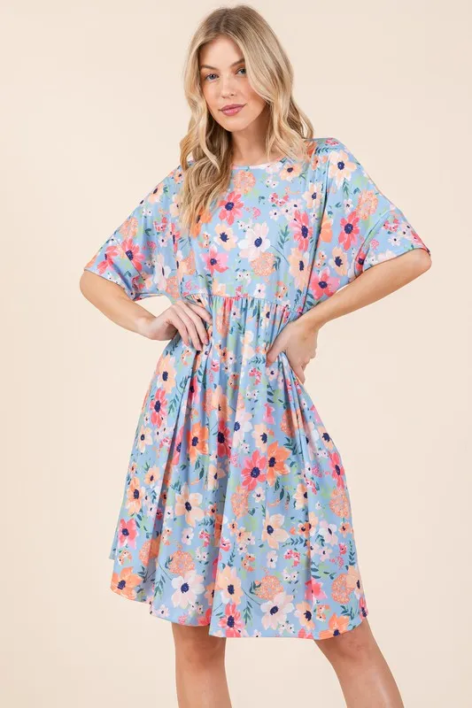 BOMBOM Floral Shirred Dress with Pockets - Image 4