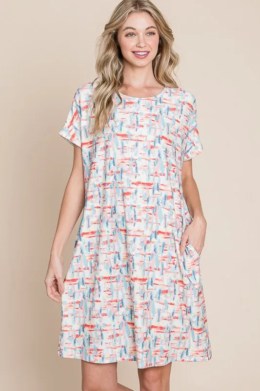 BOMBOM Printed Round Neck Short Sleeve Tee Dress - Image 2
