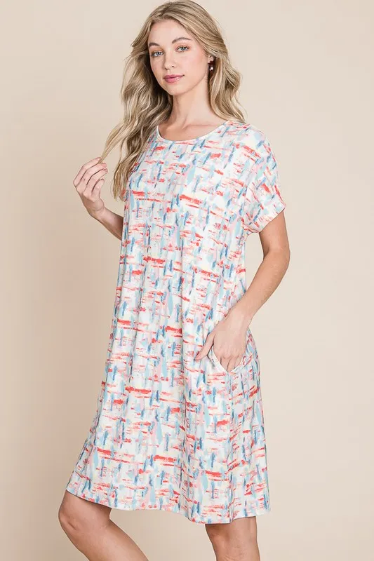 BOMBOM Printed Round Neck Short Sleeve Tee Dress - Image 3