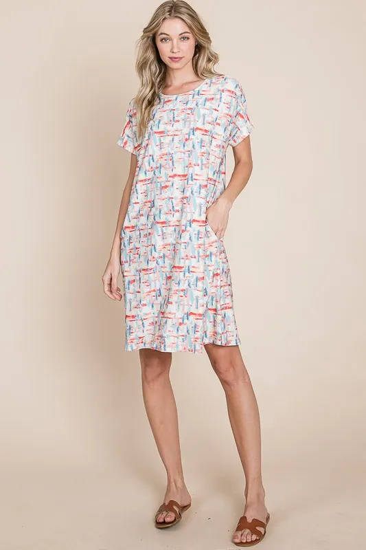 BOMBOM Printed Round Neck Short Sleeve Tee Dress - Image 5