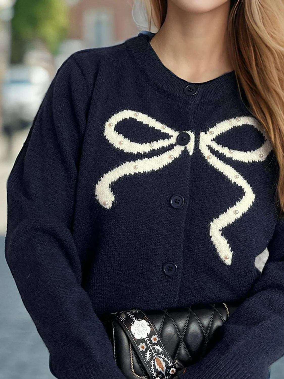 Bow Button Down Round Neck Cardigan - Image 16