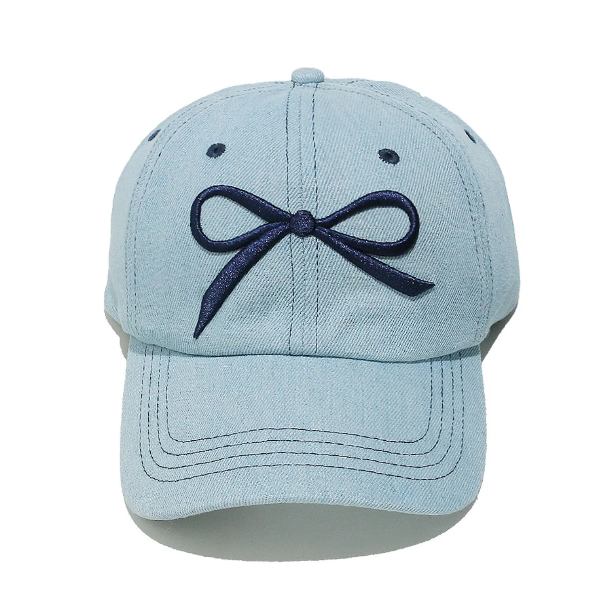 Bow Embroidered Denim Baseball Cap