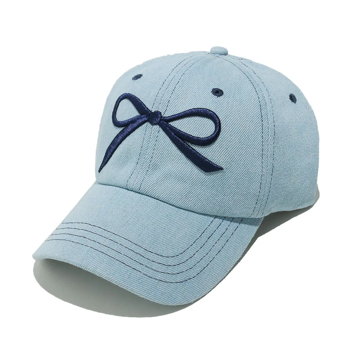 Bow Embroidered Denim Baseball Cap - Image 2