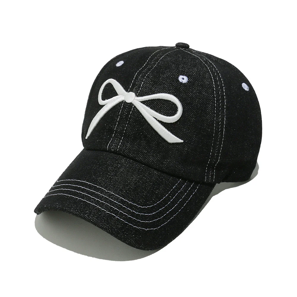 Bow Embroidered Denim Baseball Cap - Image 5