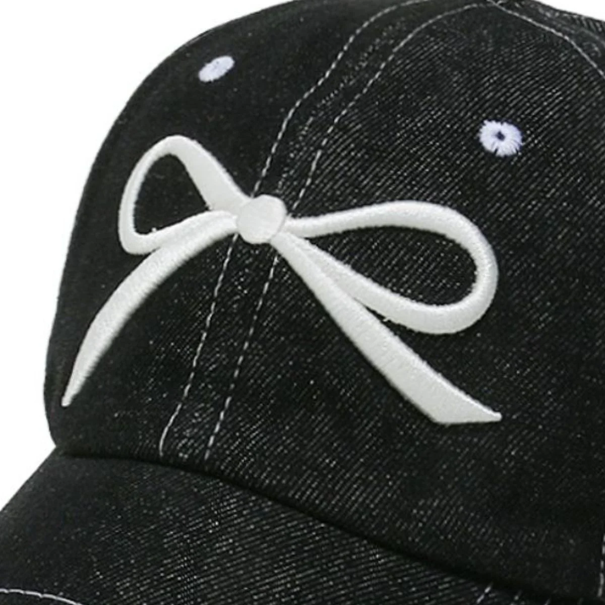Bow Embroidered Denim Baseball Cap - Image 6